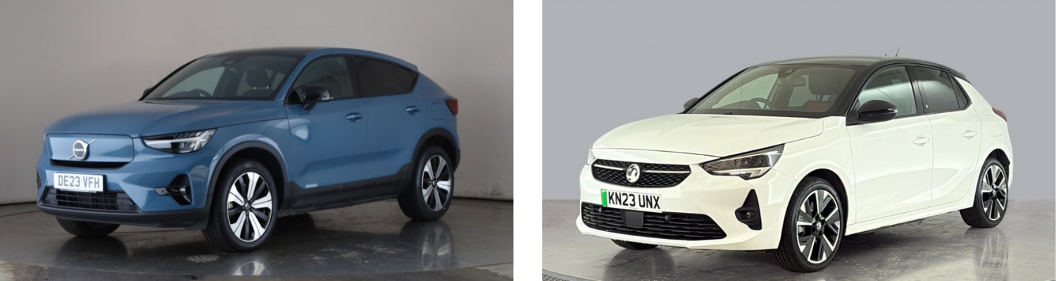 2 x example images of used electric cars available for lease